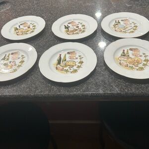 Vintage Dining Plate Set with Wine and Cheese Design